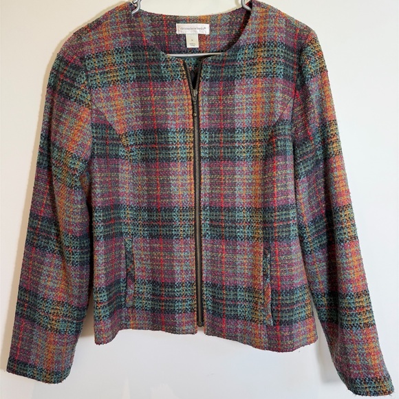 Christopher & Banks Lined Tweed Wool Princess Colorful Plaid Blazer Jacket Sz M - Picture 4 of 8